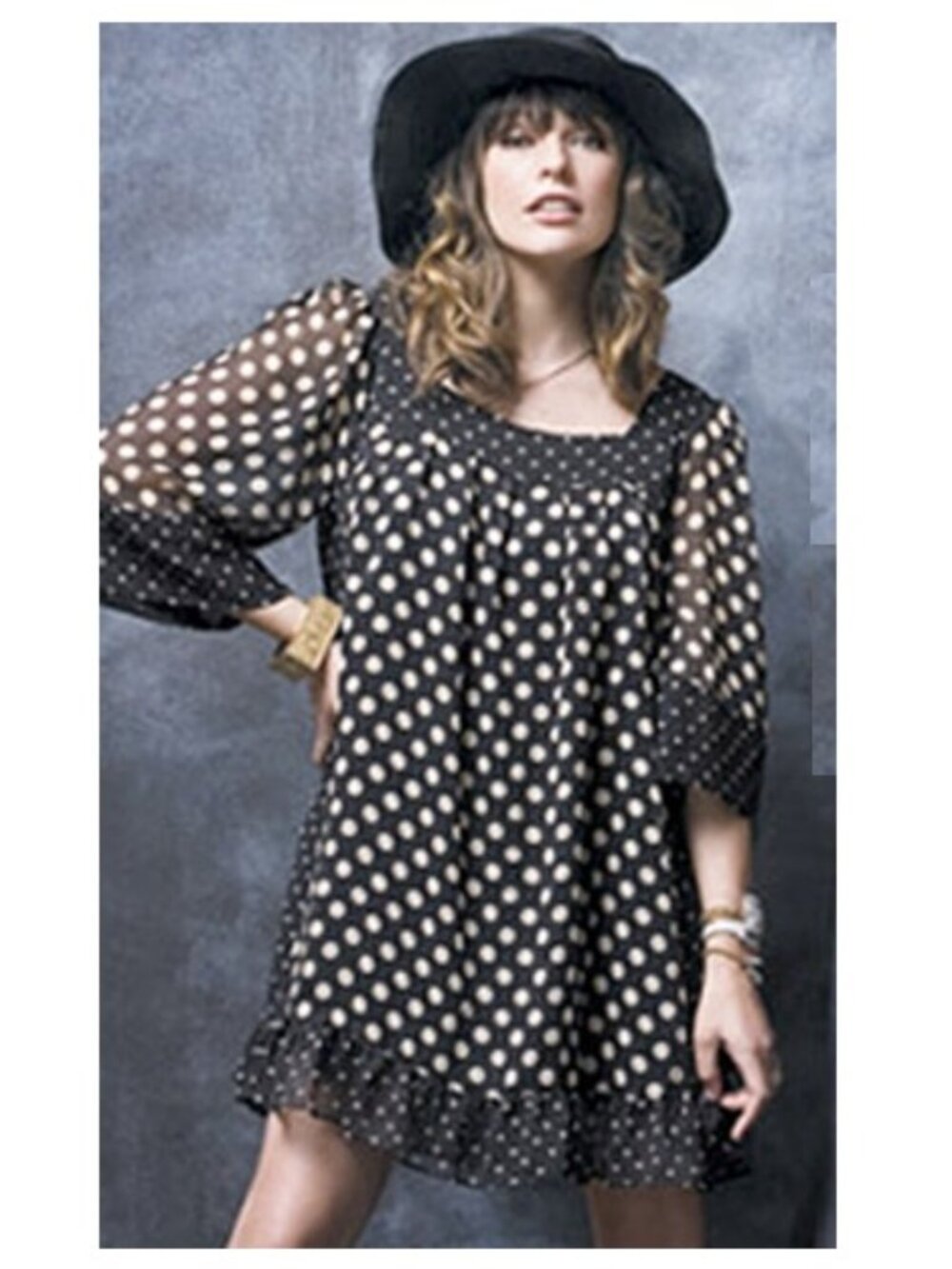 Jovovich Hawk For Target Polka Dot Long Sleeve Flowy Chiffon Tunic Mini Dress S